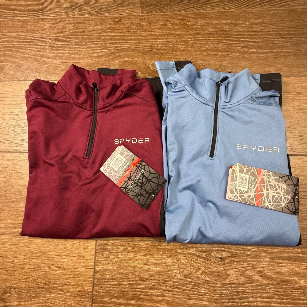 Spyder Men's Quarter Zip Pull-Over Shirt, SET OF 2, NWT, Blue, Maroon Sz S